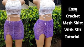 Crochet Mesh Skirt with Split / Crochet Mesh Skirt Cover up Tutorial for Beginners.