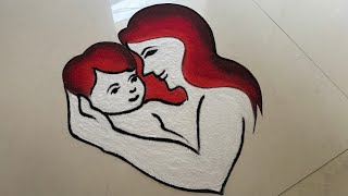 Mothers love with son rangoli❤️🧡💛💚/mothers day rangoli/easy mothers day rangoli/rangoli design