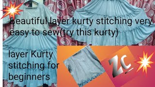 trending beautiful 🍁 layer kurty stitching ✂️ #fashion #kurtycuttingandstitching #layeredkurti