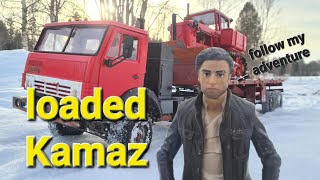 rc kamaz 6x6 loaded trailer with dt 75 on snow (a Boris adventure) дт75 камаз snowrunner mudrunner