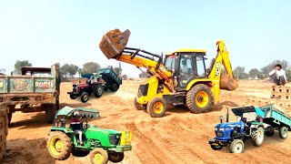 Jcb And Tractor Running Working Loading Mud into Massey 241 Eicher 380 John Deere with Trolley