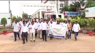 Dr.Karthik Babu perumalla hoisting the national flag at Ramesh sanghamitra hospital