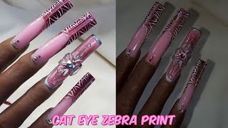 Trendy Nail Art | Cat Eye Zebra Print Nails 3D Flower | Born Pretty Collab @bornprettyofficial