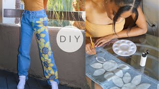 DIY Sunflower Painted Jeans #Shorts