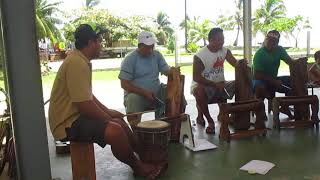 Huahine village band and dancers practicising Tahitian song and dance