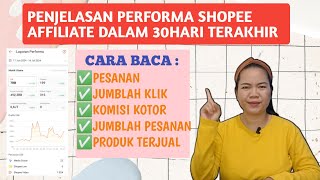 CARA MELIHAT LAPORAN PERFORMA SELAMA 30HARI TERAKHIR DI SHOPEE AFFILIATE | CARA LIHAT JUMBLAH KLIK