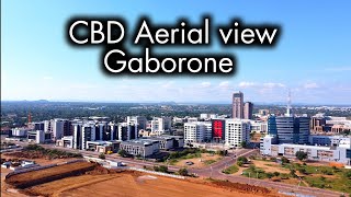 Gaborone CBD Aerial view with train passing by.