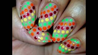 Easy Colorful Autumn Nail Dots Design