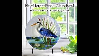 Breathtaking Blue Heron Glass Bowl / Bird Bath – 18″$43.99