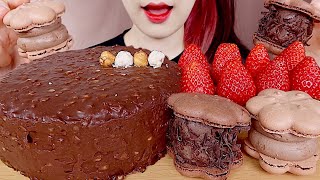 ASMR CHOCOLATE CREAM CAKE🍫 CHOCOLATE MACARONS, STRAWBERRY MUKBANG 헤이즐넛 초코케이크, 마카롱 먹방 eating sounds