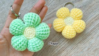 🌼 Easy Crochet Flower Keychain tutorial | Crochet Tunisian flower #crochetkeychain #crochettutorial