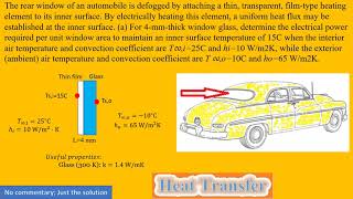 The rear window of an automobile is defogged by attaching a thin, transparent, film-type heating