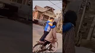 Father and son had a cycle ride for the first time kashmir valley