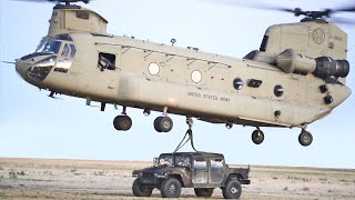 Boeing CH-47 Chinook Helicopter Lifting Military Vehicle, United States Army