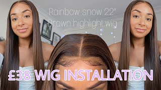 £38 BROWN HIGHLIGHTS LACE FRONT WIG INSTALLATION | Rainbow Snow Amazon Synthetic Wigs UK