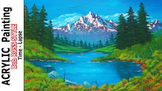 Bob ROSS painting in ACRYLIC | MANZARA AĞAÇ DAĞ GÖL AKARSU resmi çizimi nasıl yapılır? | Time Lapse