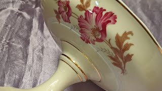 Fuente para Torta o Macitero con pie porcelana francesa Raynaud Limoges Marfil Magenta y oro