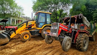 JCB 3dx Xpert Loading Mud Trolley | Massey 1035 | Massey 241 Di Powertrac Tractor #jcbvideo #tractor