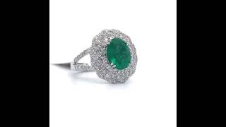 3.18 Carat Emerald & Diamond Cluster Split Shank Ring in Platinum