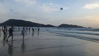 Phuket beach Patong walk with a beautiful sunset with wind and big waves 1p