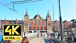 Central station Amsterdam 🇳🇱 to De Dam - Amsterdam, Netherlands 🇳🇱 - 4K 60FPS