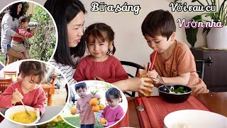 🇦🇺 #105 Ba mẹ con THU HOẠCH r đồ trong VƯỜN và cùng nhau Làm bữa sáng  | nhà Của Oanh