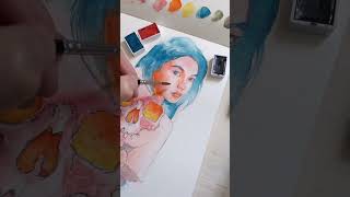 Blue-hair maiden watercolor by@mattheathart  #watercolor #painting