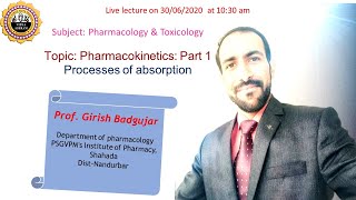 Lecture 3. Pharmacokinetics: Part 1: Introduction and processes of absorption of drugs