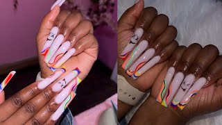 Extra long Acrylic nails | Watch me work + Spring nails