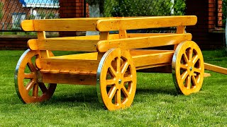 4K Обзор декоративной телеги из дерева, wood wagon for flower pots