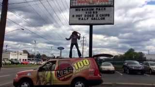 Jenn car surfing at Stewart's Original Hotdogs!