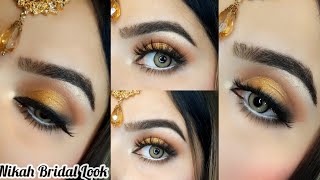 Nikah Bridal Makeup Tutorial step-by-step|Golden Bronze Eye Makeup|Smudged Eyeliner