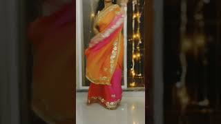 Pink and orange Dual tone Chiffon saree with Gotta Patti border | How to drape a saree? #sareehaul