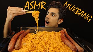 Mukbang asmr  SPICY 🌶️ NOODLES 🍝 and  HOTDOG 🌭