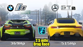 AMG GT s vs BMW i8 2.5 mile drag race virtual realistic | BMW i8 vs AMG GT S