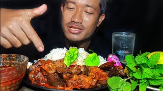 Eating spicy chicken heart chicken gizzard and chicken liver with spicy king chilli 🌶️🥵