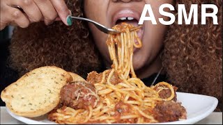 ASMR Spaghetti and Meatballs | *No Talking* | CRUNCHY Garlic Bread | Eating Sounds | Slurping