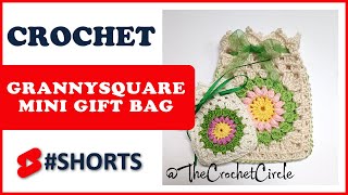 Crochet sunburst grannysquare mini gift bag | Drawstring mini bag #shorts #grannysquare #crochet