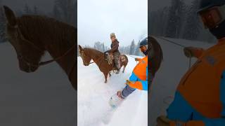 Snowboard behind a horse #skijoring  #snowboarding