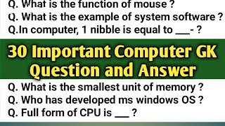 30 Important Computer Question and Answer | computer GK | Computer Awareness | Computer Quiz