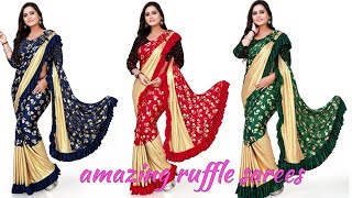 💖embroidery fashion ruffle sarees collection💖party wear lycra blend ruffle sarees designs online 291