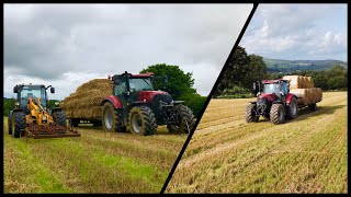 BALING AND STACKING WINTER BARLEY STRAW 2023! Small squares & round bales!! JCB Tm320 Loading!! 🇮🇪