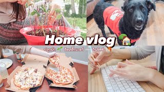 VLOG 24 🌱🍕 | อยู่บ้านปลูกผัก 🌱 ติดสติ๊กเกอร์คีบอร์ด ⌨️ สั่งพิซซ่ามากินที่บ้าน 🍕