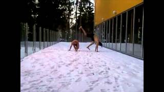 A Greek and a Serb on the Estonian Russian boarder playing Brazilian Capoeira on -10°