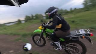 Honda Transalp and Kawasaki Super Sherpa on the motocross track