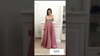 A Line V Neck Beading Prom Dresses Straps Satin Evening Dresses rjs496