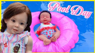 Reborn Pool Day for Silicone baby summer Routine with a baby and toddler