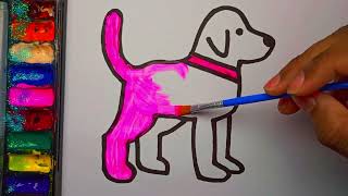 How to draw a cute pink dog | Drawing coloring and painting tutorial for beginner