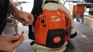 How to adjust Stihl BR800C Carburetor and change harness