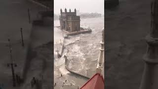 The gateway of India and The view from Taj hotel,Mumbai in heavy cyclone 2021